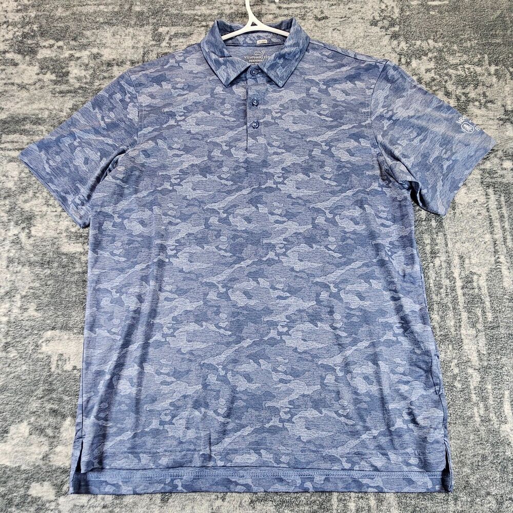 Vineyard Vines Performance Polo Shirt Mens Medium Blue Camouflage Stretch Golf